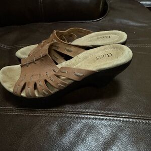 Bass Alder Womens Sandals Brown Leather Wedge Low Block Heel Slip On‎ Slide 6M